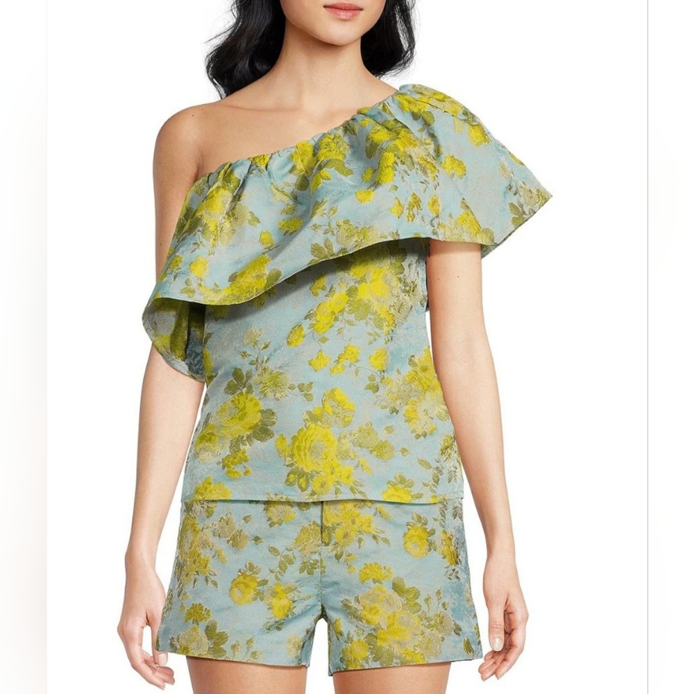 Abbey Glass Clementine Floral Ruffle One Shoulder Coordinating Top
